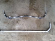 Hello,

One on top is Progress Tech Rear Sway bar and bottom one is Mazdaspeed Front Sway bar. 

Thank you,