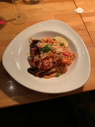 Seafood Linguine on a special plate 