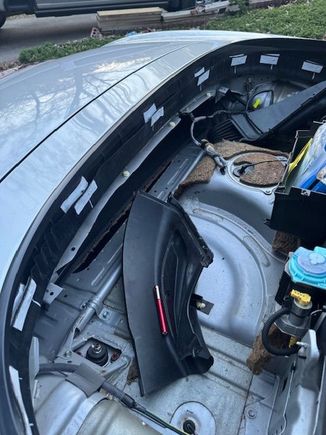 Tape in place covering the holes on outside, inside, inside and outside of the rainrail