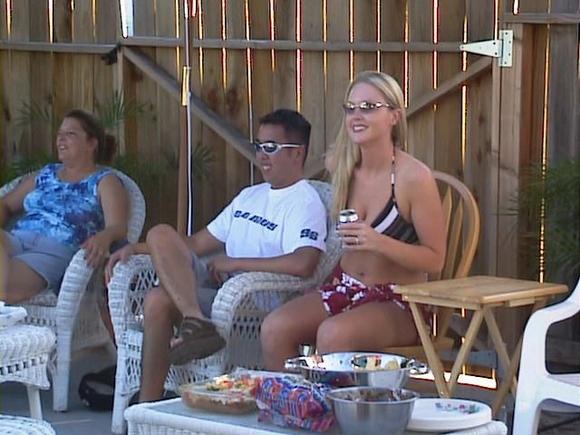 spectators at BBQ, Jackie, Rob and Rebecca.JPG