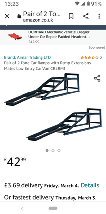 Summit like these ramp extenders may work as an option haps, either that or just jack the front of the car up then sit the car back down on the ramps so you ain't gotta drive into them.
