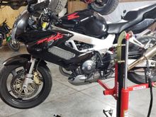 Just gonna throw this out here i picked up an abba skylift  i have 2 garages and at one i have the good ole harbor fright special bench type and nust recently i picked this up mostly for my vtr by i have the adapters for all of my bikes also have the attachment to remove the swingarm big thanks to those rear foot pegs
