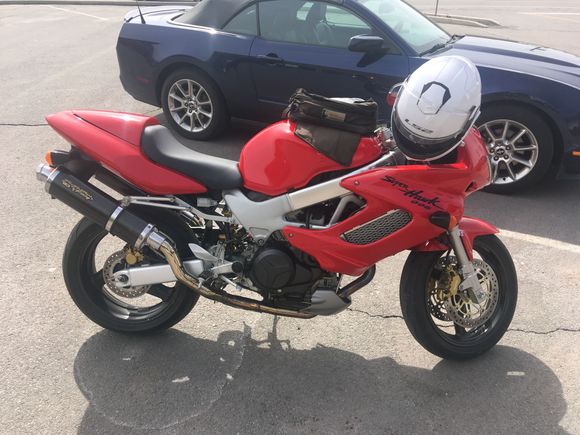 Well she’s home. What a great bike. Luckily, I found a tiny scratch or two, so I guess it’s ok to ride it some more. I think maybe slightly lower pegs would be a help. I’ll hit the Buell place up tomorrow. 