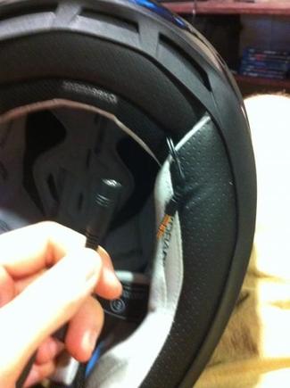Audio hookup in rear of helmet