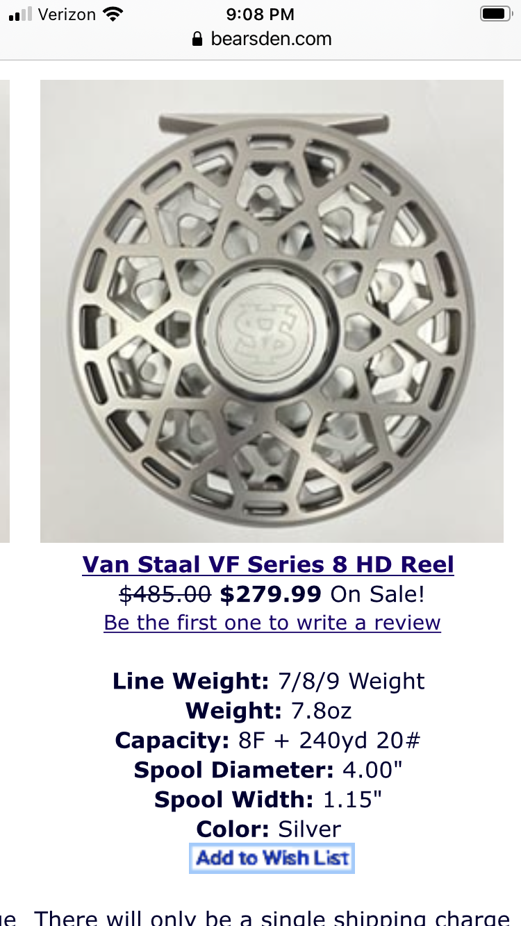 Van Staal VF 12 HD Fly Fishing Spare Spool - SPOOL ONLY