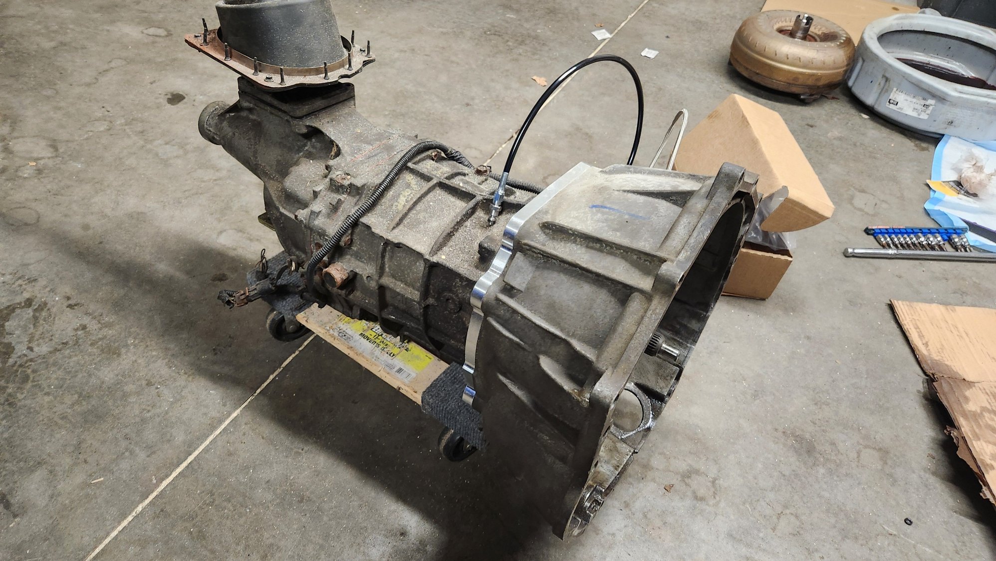 Transmission with bellhousing installed