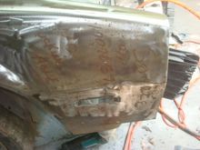 This appears to be a nos fender someone put on the car a long, long time ago and never painted it. It had a "nice" note written on it possibly with a paint marker, lol.