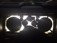 Gauge cluster with T10 5smd 6000K LED bulbs installed.  These are cheaper Chinese off-brand LEDs.  Weaker in lumens than a name brand but still way brighter than the original incandescent bulbs.