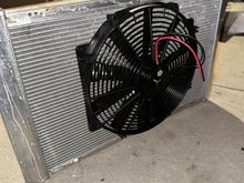 Not pictured is the custom brackets I had to make to mount the fan to top and bottom of rad, opposed to going thru it with the provided mounts as they would contact the fans on the other side.