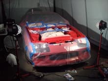 During the engine bay painting process.  The engine was left in for this.