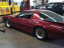 My car in the shop i work in, the yellow rat fink matco box is mine. had a local friend who owns a body shop clean the paint up since i took this photo