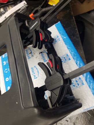 Terrible view of the layers, but I wanted to show the high dollar clamps getting a second round of use!