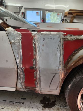 Patch panels installed on right side. Still lots of body filler, shaping, and sanding to get ready for paint but just getting that large gap in the fender covered makes me feel like i got something accomplished. 