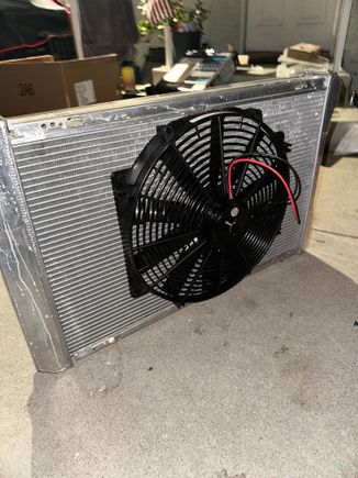 Not pictured is the custom brackets I had to make to mount the fan to top and bottom of rad, opposed to going thru it with the provided mounts as they would contact the fans on the other side.