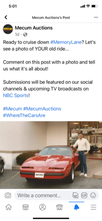 Mecum featured my car on Facebook and later told the story during the liver broadcast of the Glendale Arizona auction.
