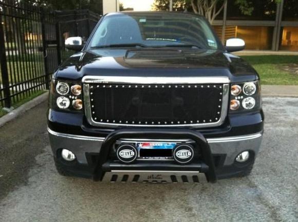 Front of truck...new Anzo halo lights, new T-Rex grille, and Westin Bull Bar with Black Hella Lights...
