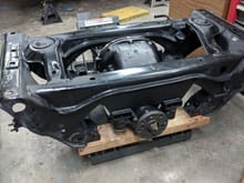 The diff mounted in the rear subframe. This whole setup weighs damn near as much as I do and is a real bitch to move around, but I think it should be solid. That cast iron 8.8 alone weighs 80 pounds.