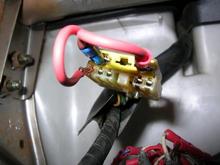 This is how I placed the jumpers in the pigtail for the heater fan switch to make it blow until the replacement switch arrives.