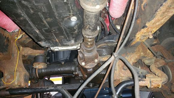 front driveshaft on had pound to transmission pan a little to clear it