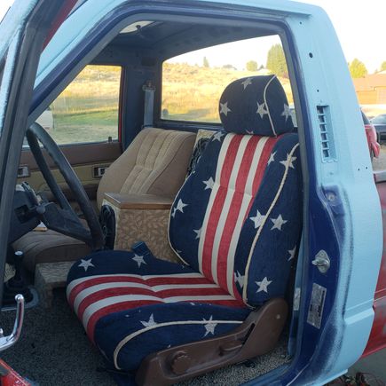 My dad reapholstered the drivers seat (out od a 1995 4runner) for me. I built the center console with 2 6x9 speakers. There is a 10 inch sub behind the passenger seat.