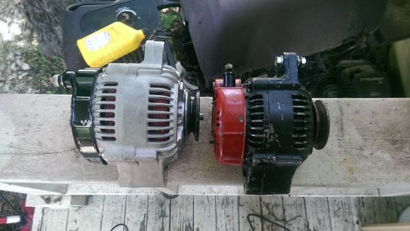 Jaguar xj6 alternator on left  OEM Toyota (denso) on the right