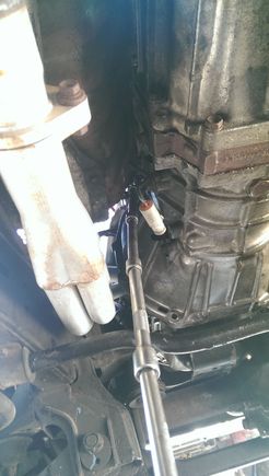 72 extensions and a dog bone wobble joint knuckle.  That's how you get to the two top bolts on the transmission.