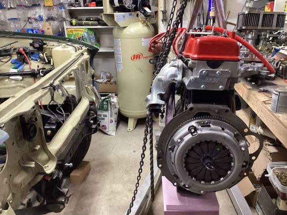 New flywheel, clutch and pressure plate installed. 