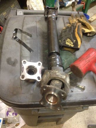 modified t-case flange and new (to me)  hi angle front driveshaft.