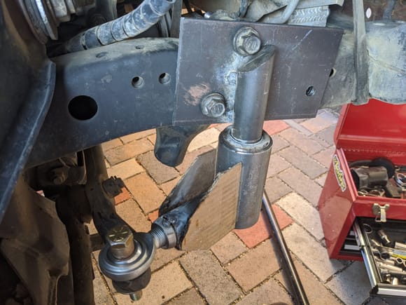 Tested lock to lock. I should add that I took this opportunity to lower the idler arm about 2 inches. I believe this will further help to stabilize the linkages/steering and save the boots life. I do have to get a drop pitman arm though. 