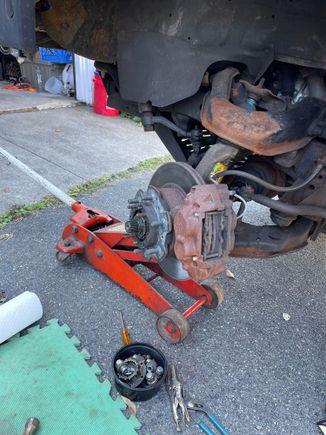 Calipers and pads were only about a year old but rotors warped. The local O’reillys can turn them but at $50 each, it was cheaper to buy some new Raybestos(China🙁) units