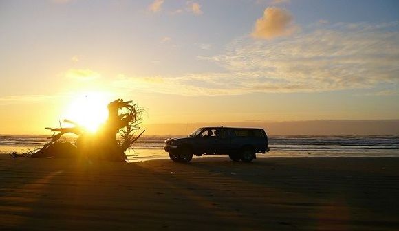 Sun set on the beach at Westport, WA.