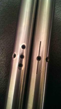 difference in extra oiling holes in the LCE performance Rocker Arm shafts versus the original OEM.