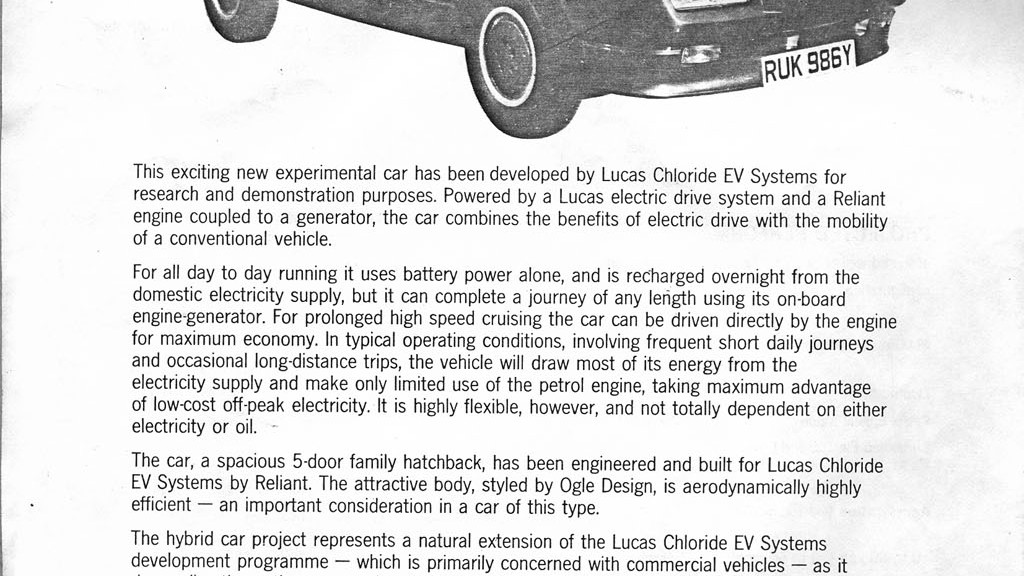 Experimental Lucas hybrid-electric car, developed in the 1980s