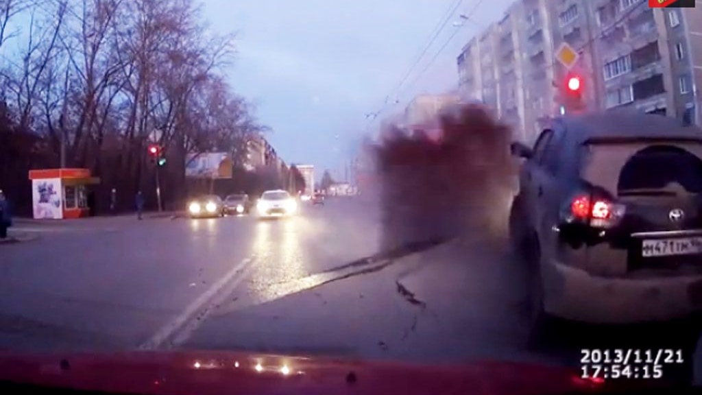 Dashcam footage shows result of a burst water main in Russia