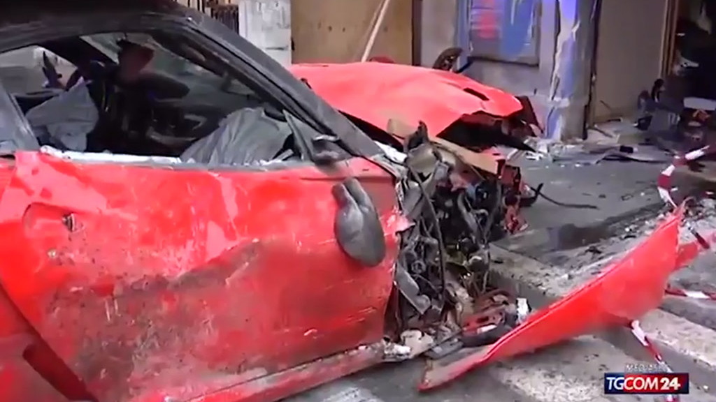Ferrari 599 GT0 crashed by Valet in Rome, Italy - Image via Tgcom24