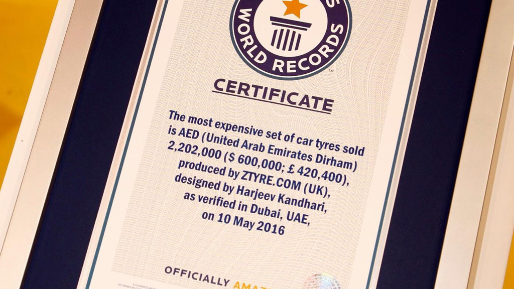 Zenises Z Tire recognized as world’s most expensive by Guinness World Records