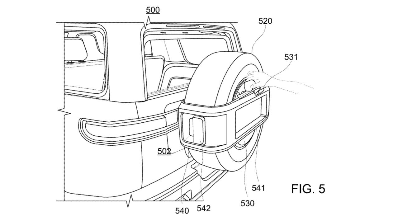 Rivian spare wheel container patent image