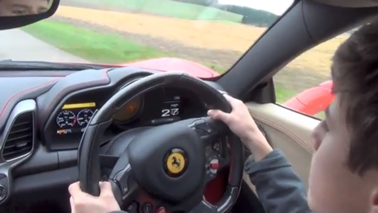 14-year-old drives dad's Ferrari 458 Italia.