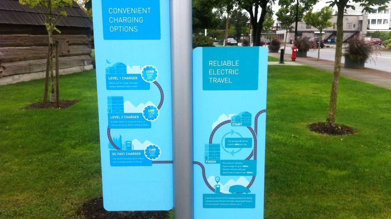 Electric-car charging information from BC Hydro, West Coast Green Highway, British Columbia, Canada