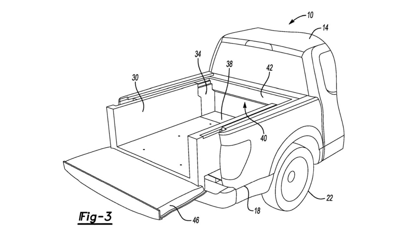 Ford cargo bed extension system patent image