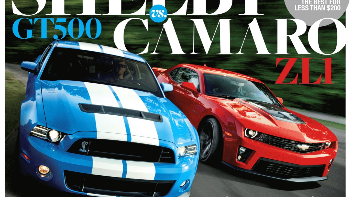 Camaro vs. Mustang magazine covers  -  courtesy GM