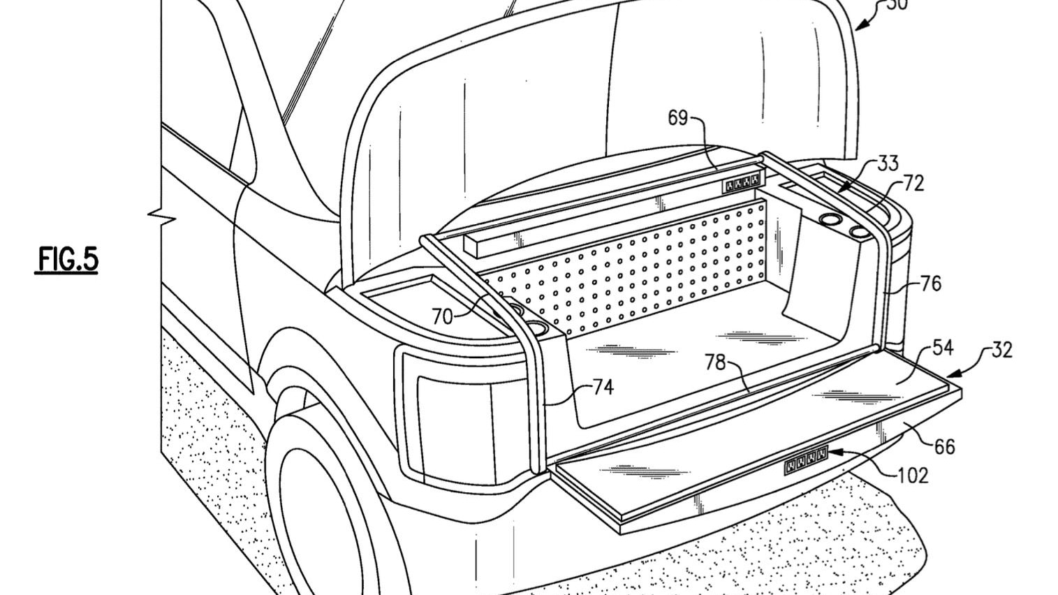 Ford frunk closure assembly patent image