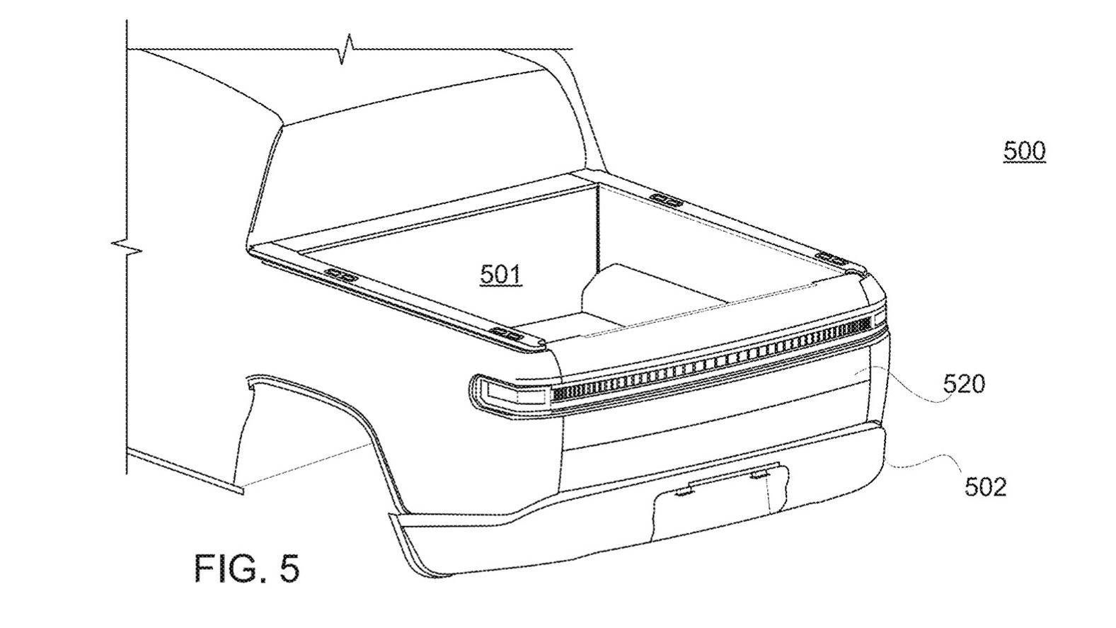 Patent image of Rivian tailgate with gooseneck images