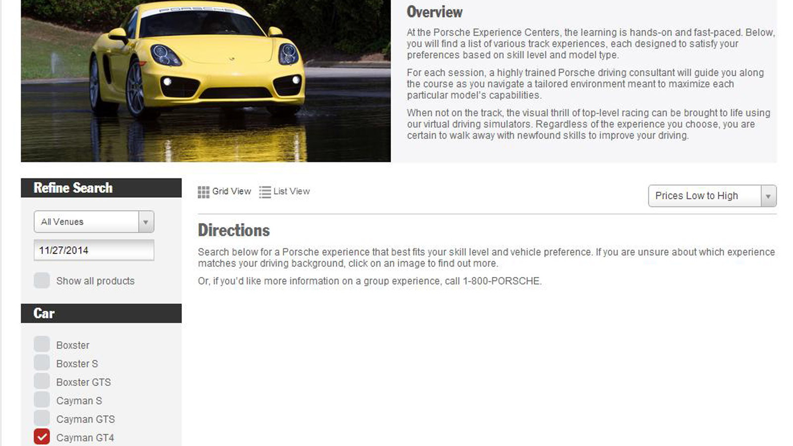 Porsche Cayman GT4 on list of eligible cars on Porsche Driving Experience website