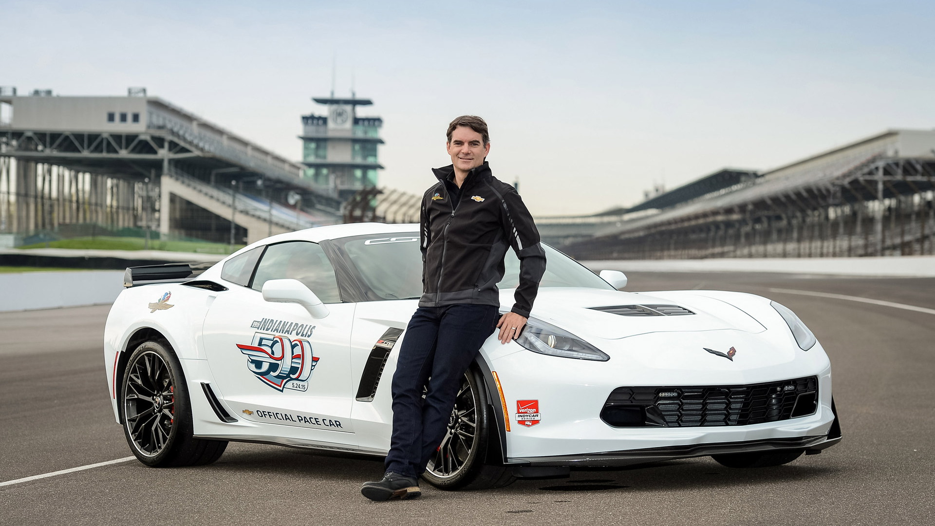 Jeff Gordon and the Chevrolet Corvette Z06 pace car for the 2015 Indianapolis 500