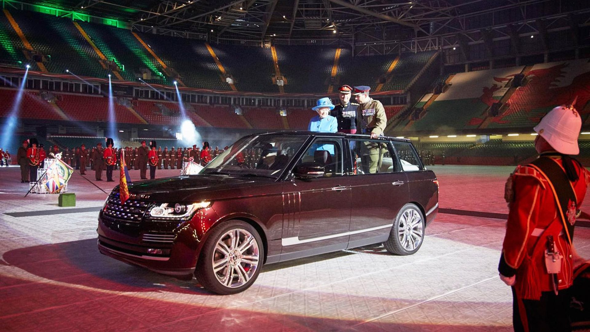 Queen Elizabeth II rides in a 2015 Range Rover Hybrid Long-Wheelbase