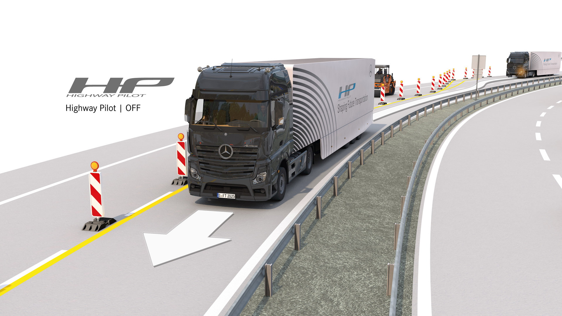 Production-ready Mercedes-Benz Actros truck fitted with Highway Pilot autonomous driving system