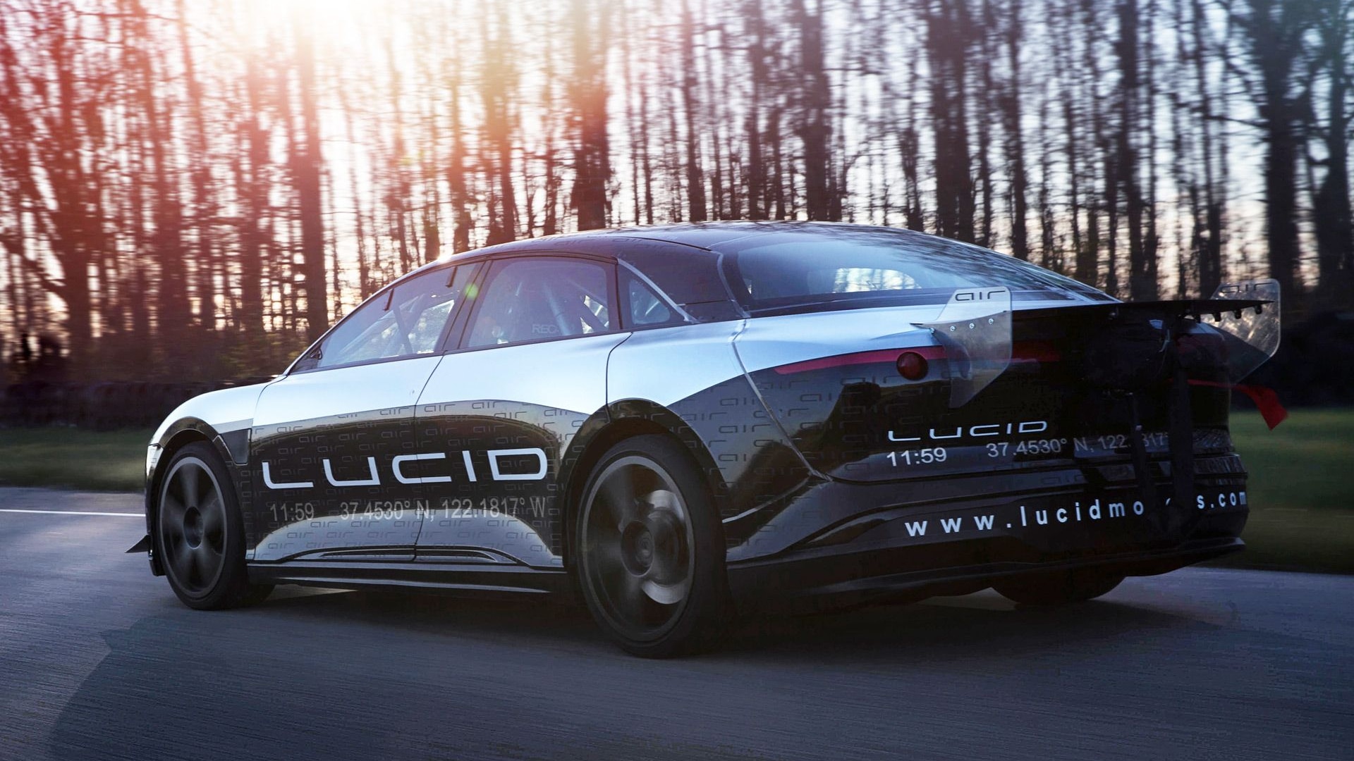 Lucid Air prototype during high-speed test at Transportation Research Center, Ohio