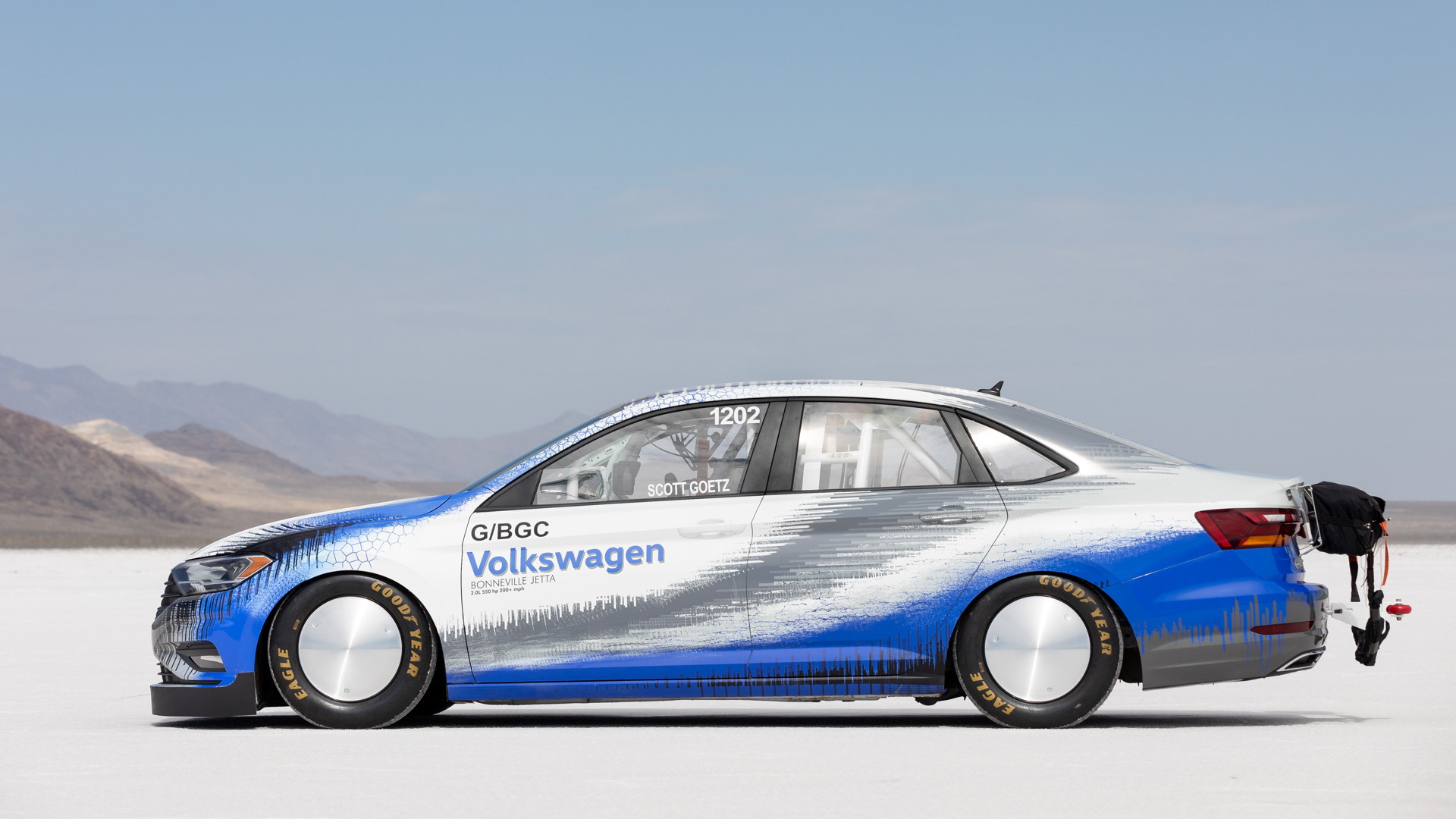 2019 Volkswagen Jetta Bonneville Salt Flats racer during Sept. 2018 speed record attempt