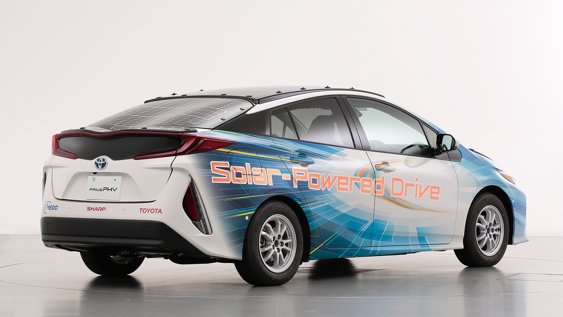 Toyota Prius Prime PHV test vehicle with solar panels in Japan
